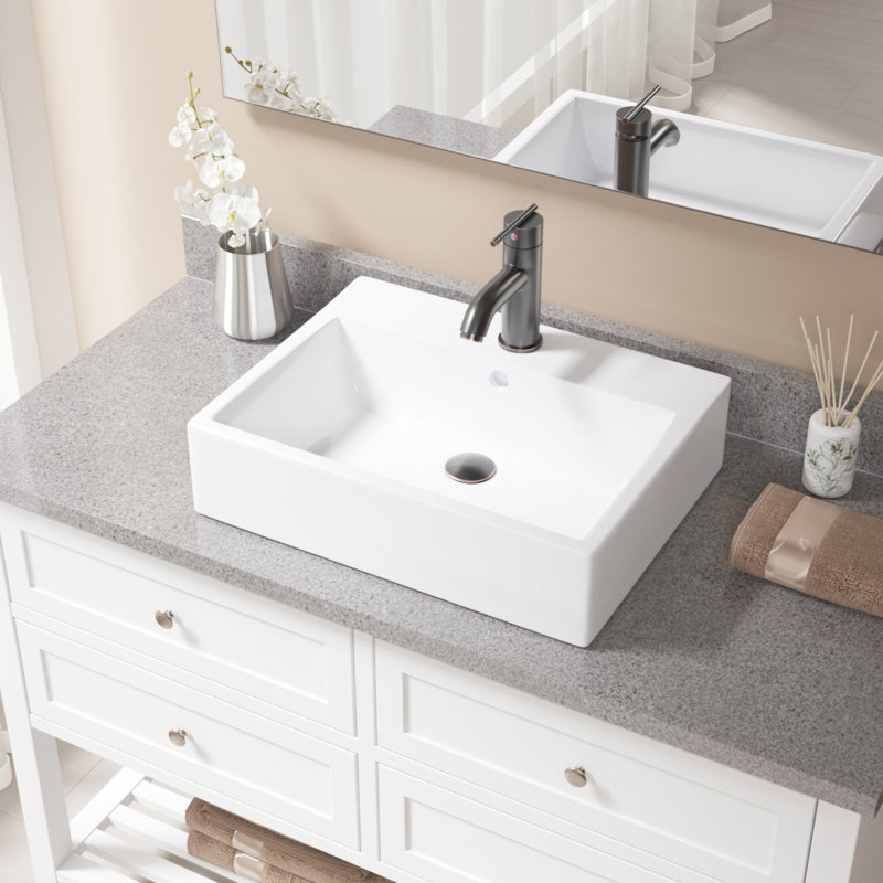 MRDirect Vitreous China Rectangular Vessel Bathroom Sink with Faucet